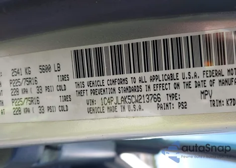 2012 Jeep Liberty Sport z USA, uszkodzony, nr VIN 1C4PJLAK5CW213766